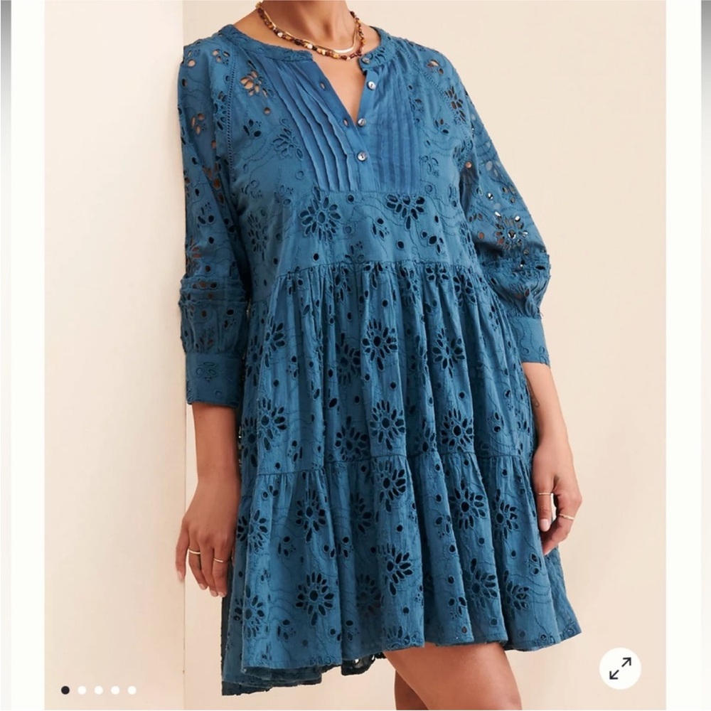 Anthropologie dra Blue Eyelet Dress